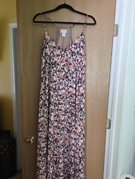 Lush Dresses & Skirts - Nicole Miller Spaghetti Strap Maxi Dress in Blush Pink and Black Floral Print